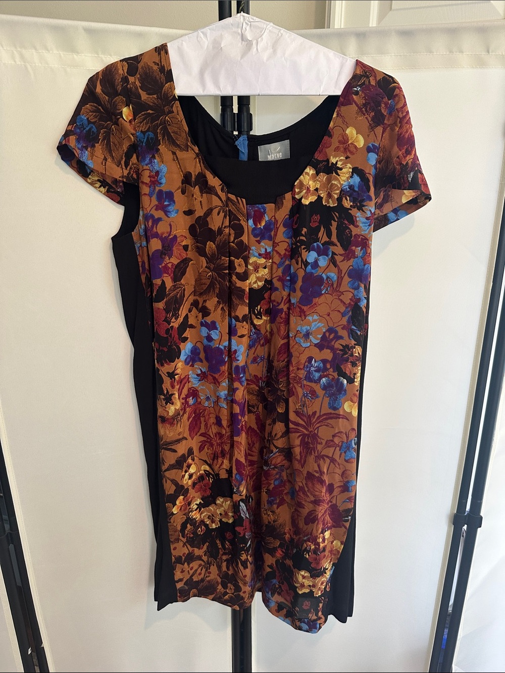 Floral Contrast Sheath Dress in Rust Multi